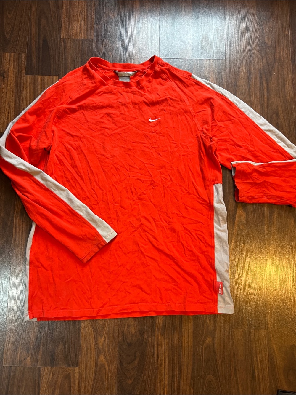 Nike Orange-Red Long Sleeve Crew with White Side Stripes